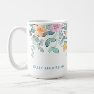 Modern blomsterdekalak vattenfärg flickaktig tropi kaffemugg