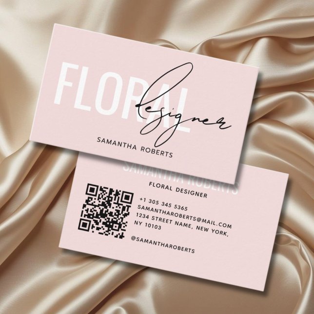 Modern blomsterdesigner QR-kod rosablommig Visitkort (Skapare uppladdad)