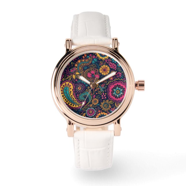 Modern blomsterdriven paisley eWatch klocka (Framsida)