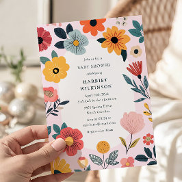 Modern blomsterflicka bebisfest inbjudningar