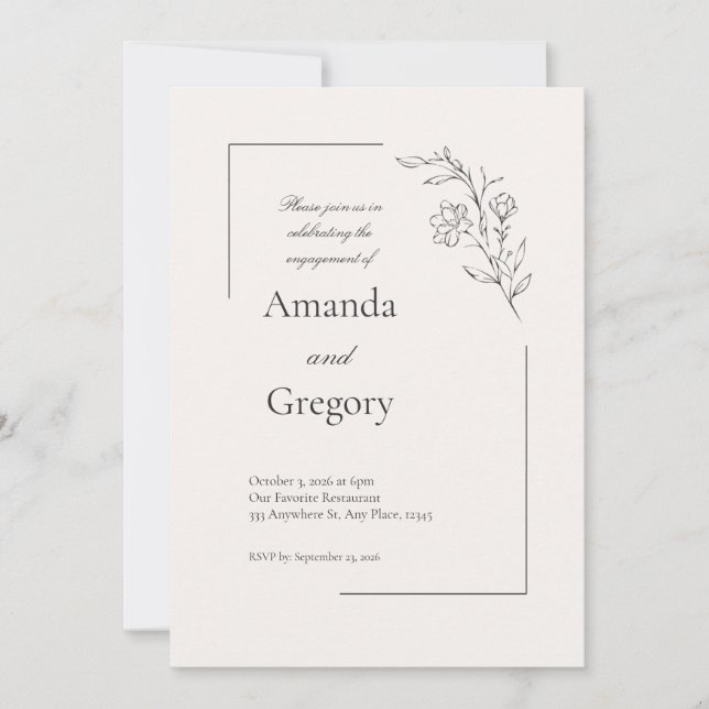 Modern blomsterformgiven förlovningsfestinbjudan spara datumet (Framsida)