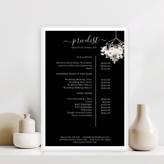 Modern, blomstergods prislista Affisch (Modern, floral price list Poster)