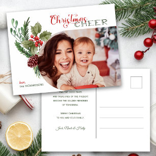 Modern blomstergrafik för julstämning med text i t vykort