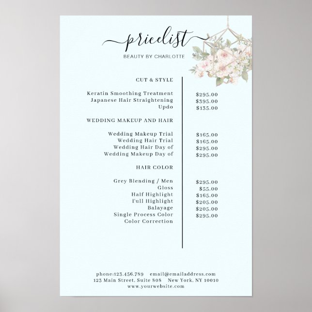 Modern, blomstergs prislista Affisch (Framsidan)