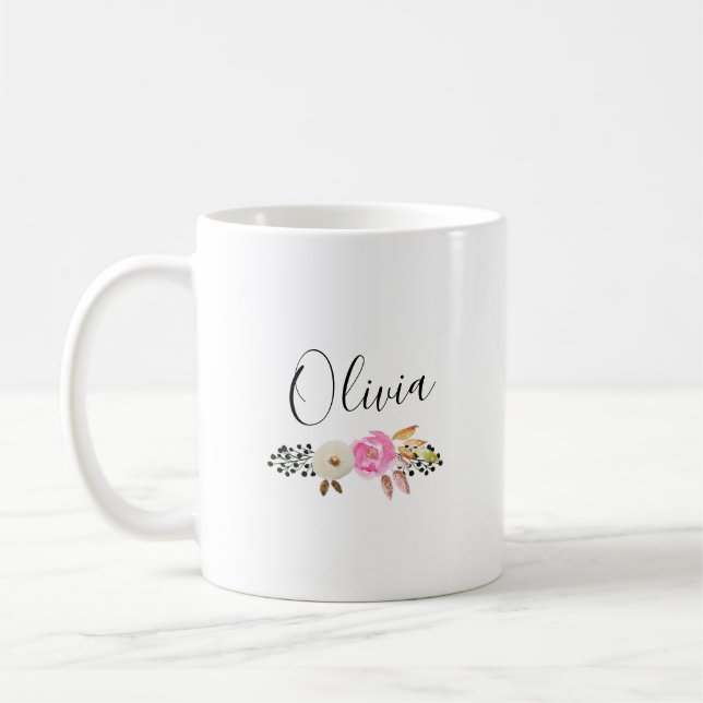 Modern blomsterkaligrafi namn kaffemugg (Vänster)