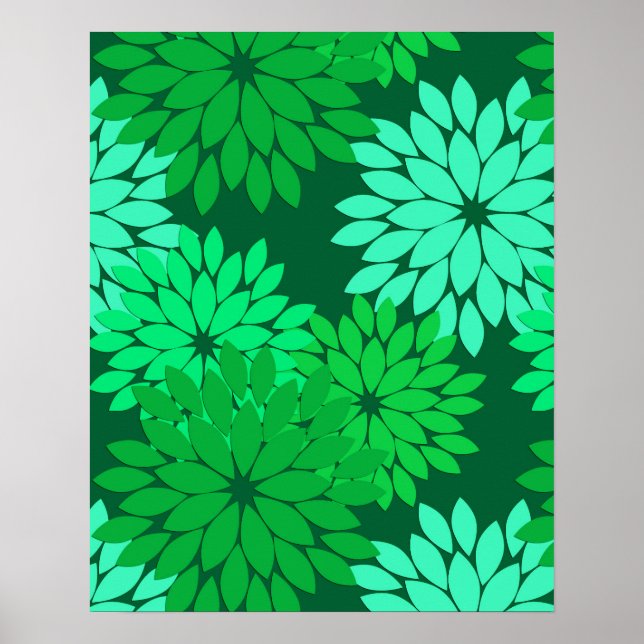 Modern blomsterkimonotryck, smaragd och jade grön poster (Framsidan)