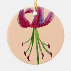 Modern blomsterkonst med akvarell rosa lilja julgransprydnad keramik