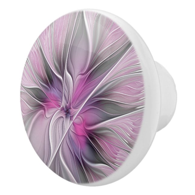 Modern blomsterlig fraktal abstrakt blomma rosa gr knopp (Höger)