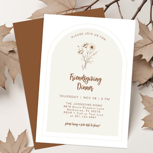 Modern blomsterlig Friendsgiving middagsinbjudan Inbjudningar (Friendsgiving Dinner Invite)