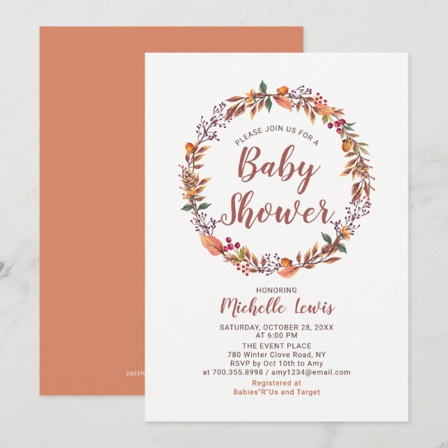 Modern blomsterlig höst pojke baby shower inbjudan (Fram/baksida)