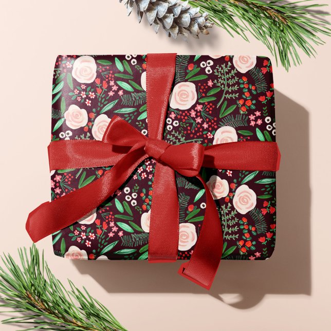 Modern blomsterlig julmönster  presentpapper (Modern Floral Pattern Christmas Holiday Wrapping Paper)