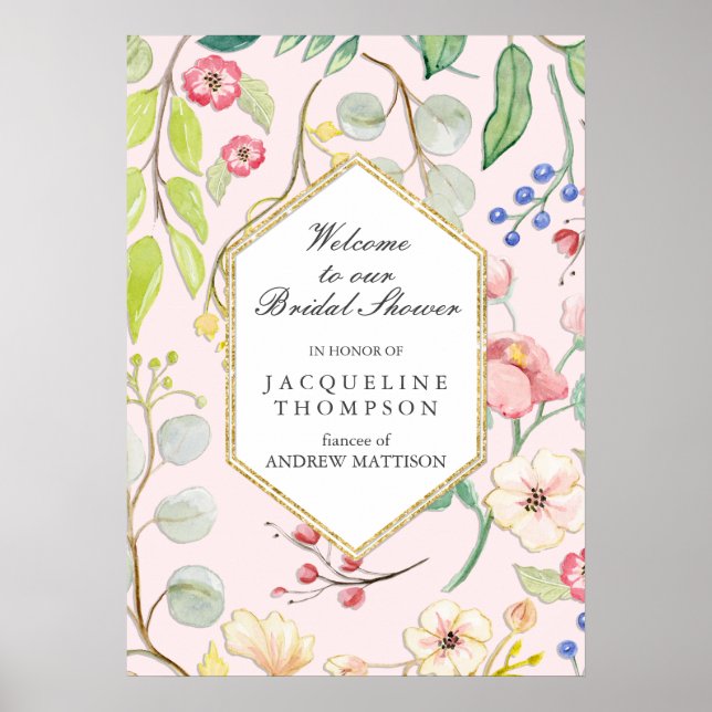 Modern blomsterlig växtlighet Välkommen Pastell Br Poster (Framsidan)