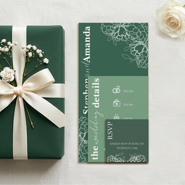 Modern blomsterlinje ritad bröllopsinbjudan anteckningskort (Skapare uppladdad)