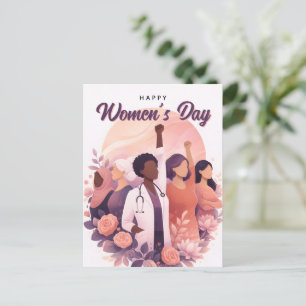 Modern blomsterlycklig internationella kvinnodagen vykort