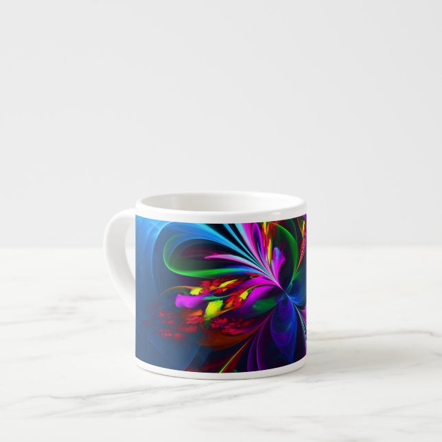 Modern blomstermässig abstrakt konst röd blå mönst espressomugg (Framsida vänster)