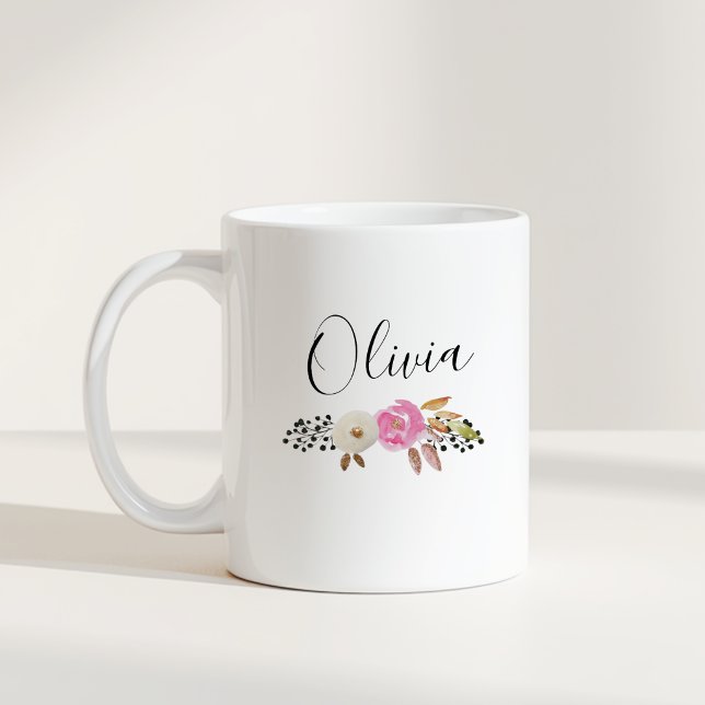 Modern blomstermässig kalligrafi namn kaffemugg (Skapare uppladdad)