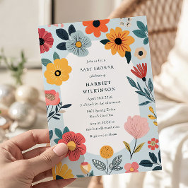 Modern blomsterpojke baby shower inbjudningar