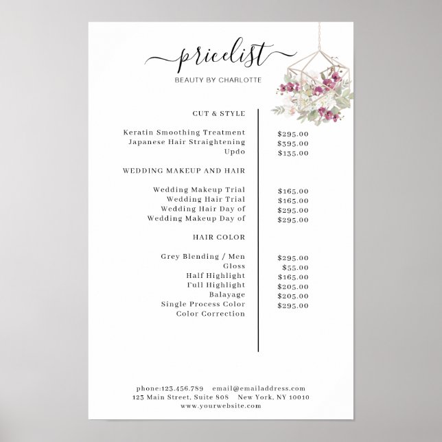 Modern, blomsterprislista Affisch (Framsidan)