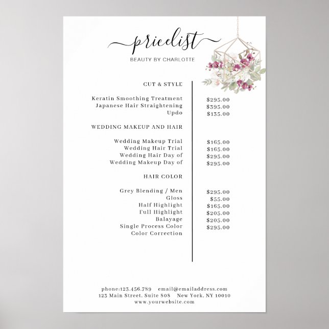 Modern, blomsterprislista Affisch (Framsidan)