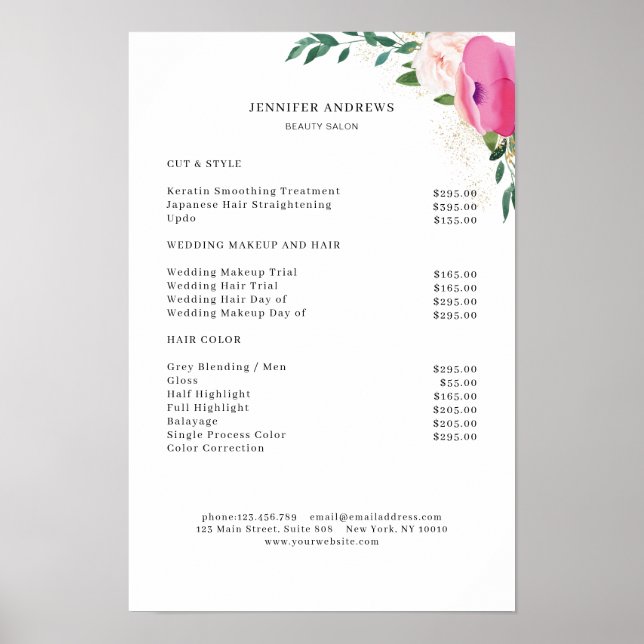 Modern blomsterprislista poster (Framsidan)
