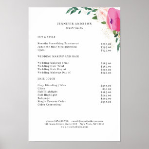 Modern blomsterprislista poster
