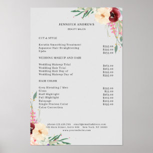 Modern blomsterprislista poster