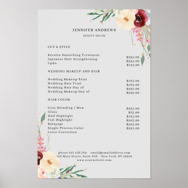 Modern blomsterprislista poster (Framsidan)