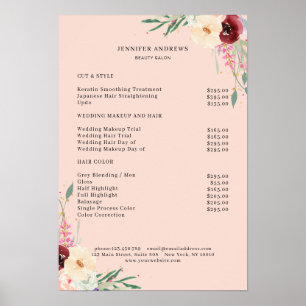 Modern blomsterprislistaffisch poster