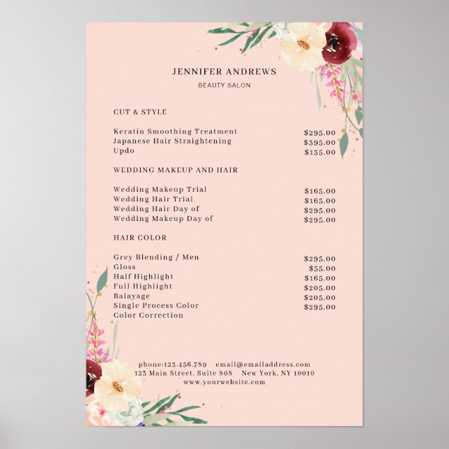 Modern blomsterprislistaffisch poster (Framsidan)