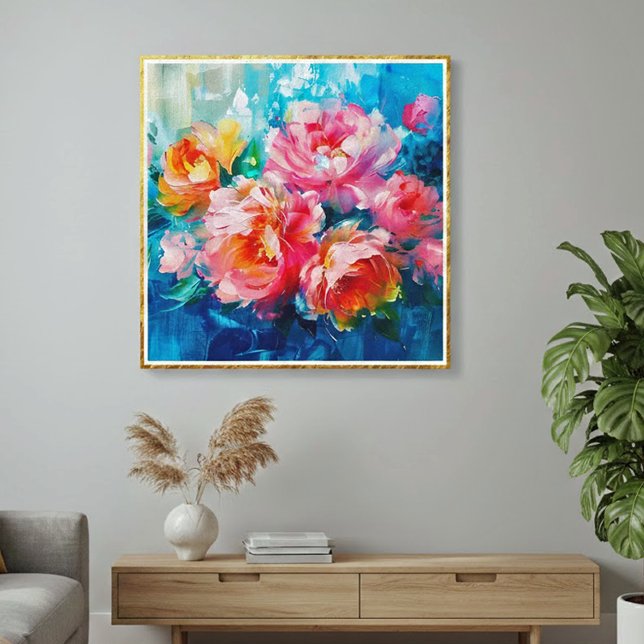Modern blomsterrosa abstrakt – guld texturerad ram canvastryck (Skapare uppladdad)