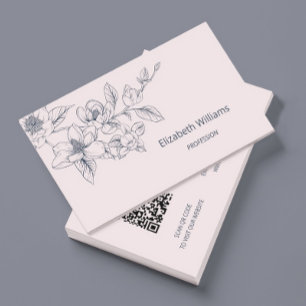 Modern blomsterrosa magnolia QR-kod Visitkort
