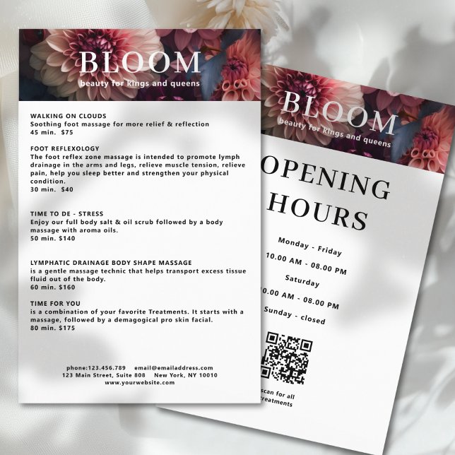 Modern Blomstersalong Prislista QR-kod Flygblad (Modern Flower Salon Pricelist QR Code Flyer)