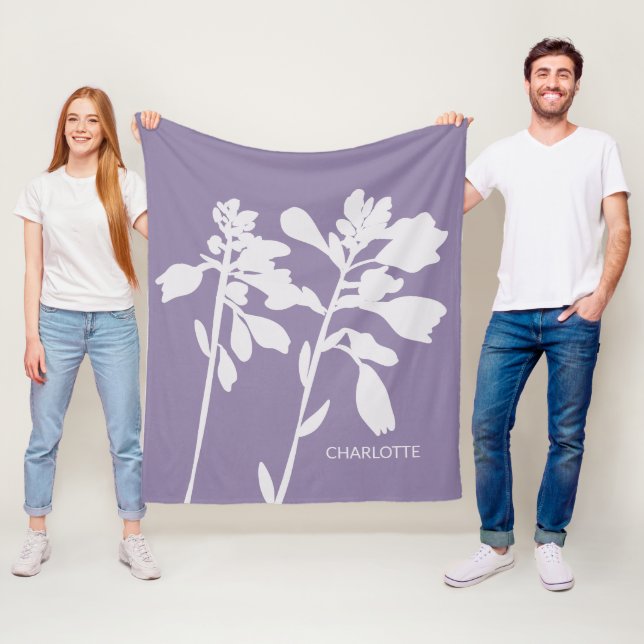 Modern blomstersilhuett Anpassat namn  Fleecefilt (På plats)