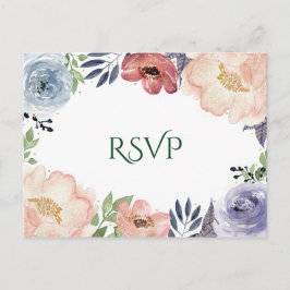 Modern blomvattenfärg elegant chic svar RSVP bröll Inbjudan Vykort