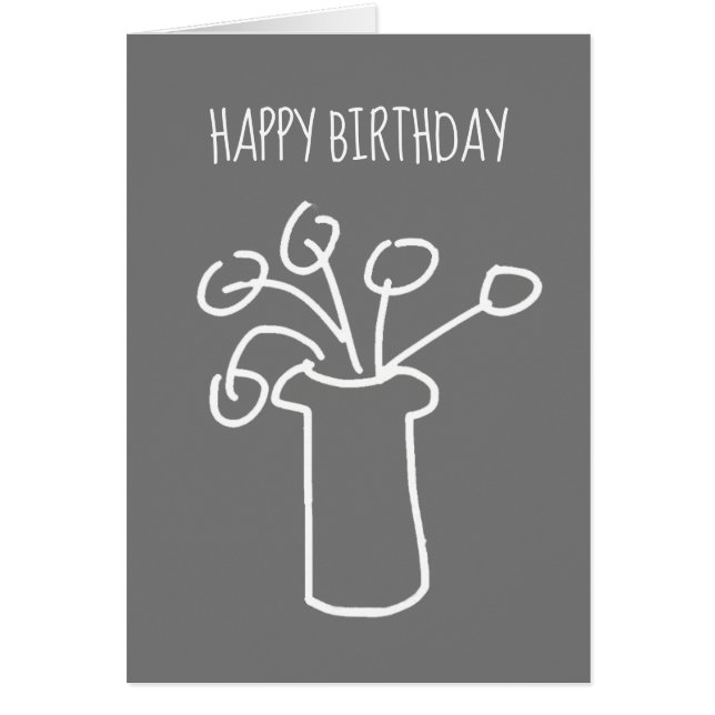 Modern blomvita på grått hälsningskort (Framsidan)