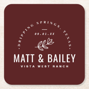 Modern Bloom Bröllop Monogram   Burgundy Underlägg Papper Kvadrat