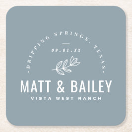 Modern Bloom Bröllop Monogram | Dusty Blue Underlägg Papper Kvadrat