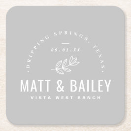 Modern Bloom Bröllop Monogram | GRÅTT Underlägg Papper Kvadrat