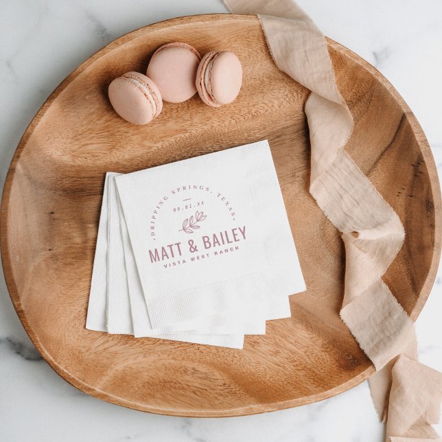 Modern Bloom Bröllop Monogram | Mauve Pappersservett (Skapare uppladdad)