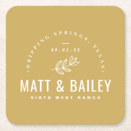 Modern Bloom Bröllop Monogram | Senap-Gult Underlägg Papper Kvadrat
