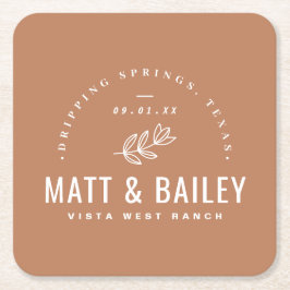 Modern Bloom Bröllop Monogram | Terra Cotta Underlägg Papper Kvadrat