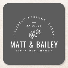 Modern Bloom Bröllop Monogram Underlägg Papper Kvadrat