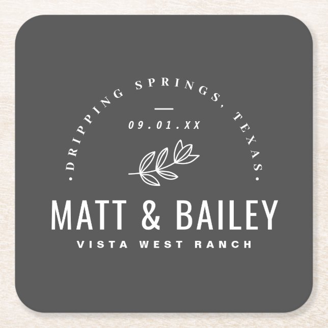 Modern Bloom Bröllop Monogram Underlägg Papper Kvadrat (Framsidan)