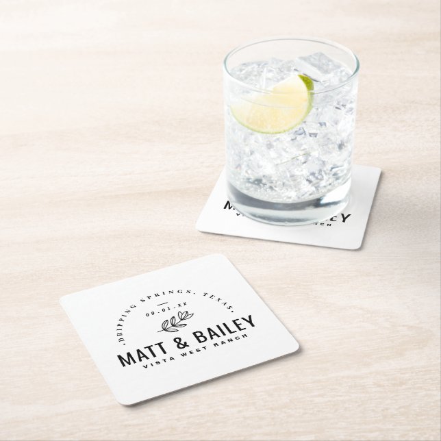 Modern Bloom Bröllop Monogram Underlägg Papper Kvadrat (Insitu)