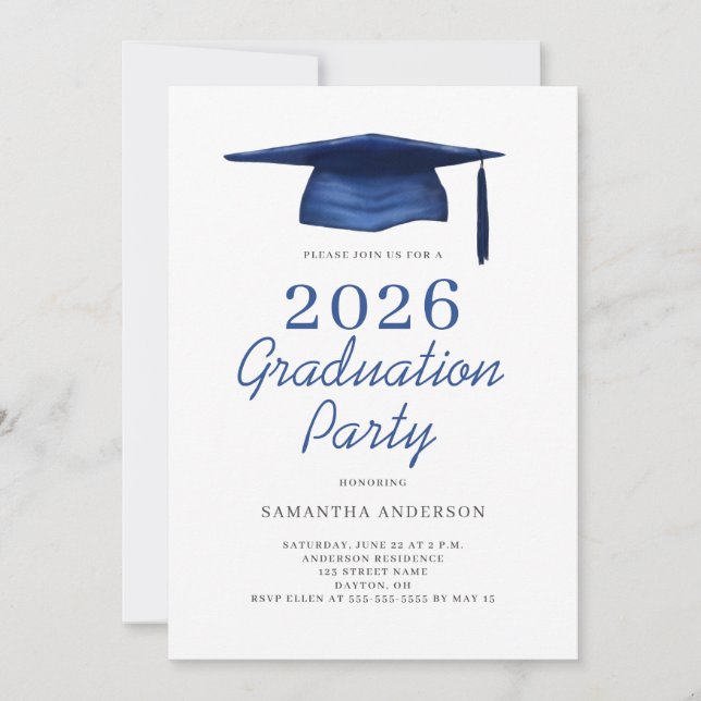 Modern Blue 2026 Graduation Party  Inbjudningar (Framsida)