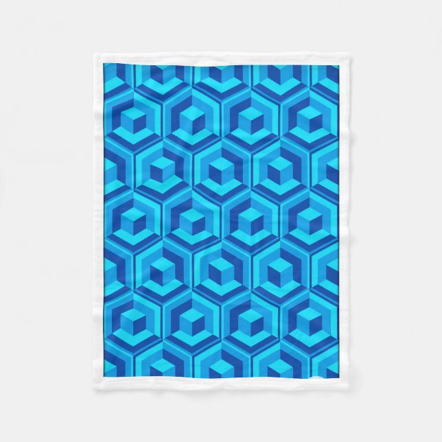 Modern Blue 3D Geometric Cube Pattern Baby Blanket Fleecefilt (Framsidan)