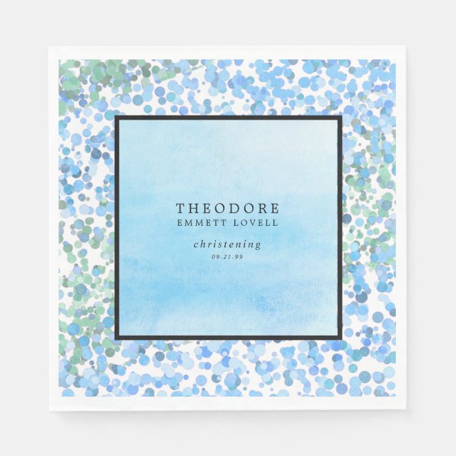 Modern Blue Abstrakt Christening Pappersservett (Framsidan)