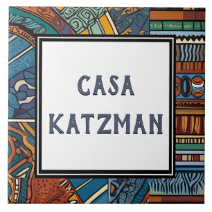 Modern Blue Abstrakt House Namn Plate Sign Kakelplatta