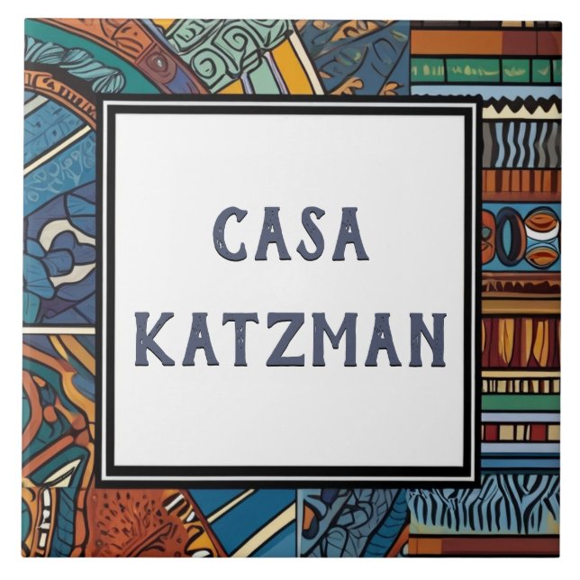 Modern Blue Abstrakt House Namn Plate Sign Kakelplatta (Framsidan)