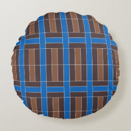 Modern Blue and Brown Geometric Plaid Pattern | Rund Kudde